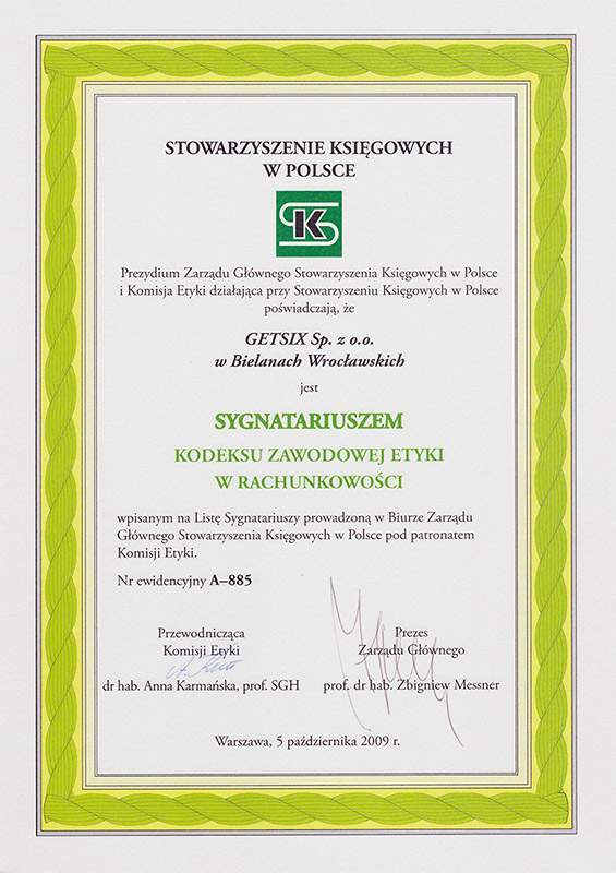 Certificate of the Accountants Association