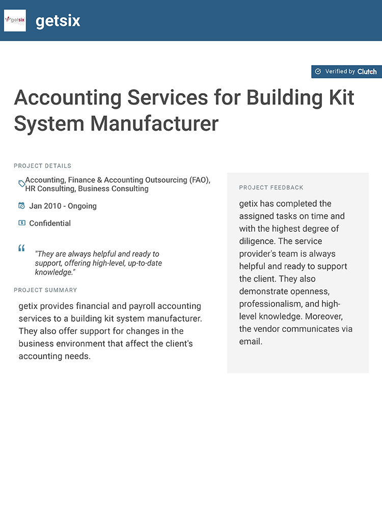 accounting services for buildingkit system manufacturer