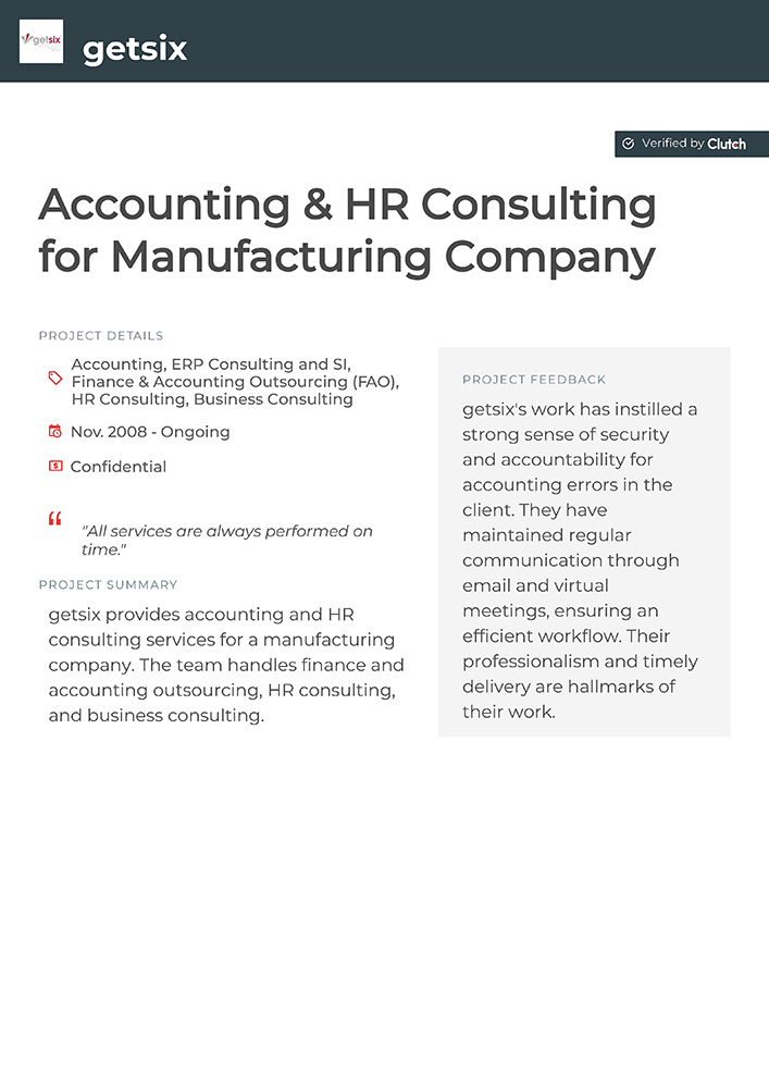 Accounting & HR Consulting for Manufacturing Company