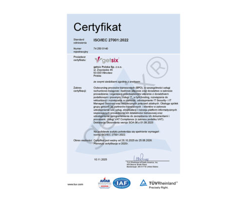 Główny Certyfikat TÜV Rheinland