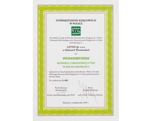 Certificate of the Accountants Association