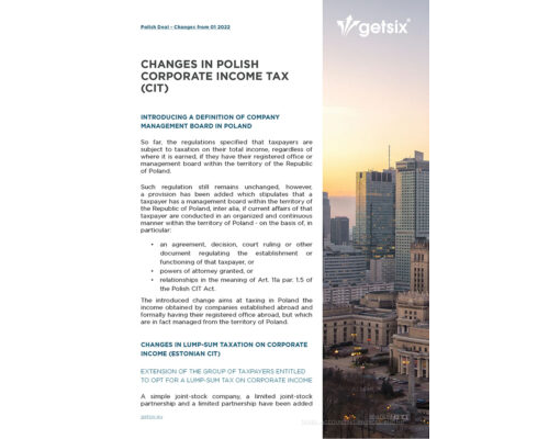 Polish Deal - Changes in Polish Corporate Income Tax (CIT)