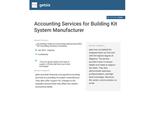 accounting services for buildingkit system manufacturer