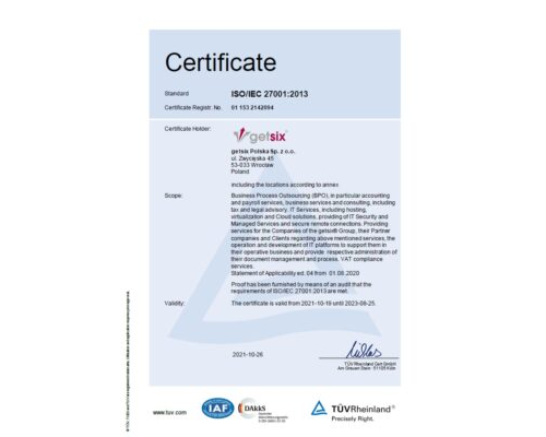 Main Certificate TÜV Rheinland ISO/IEC 27001:2013